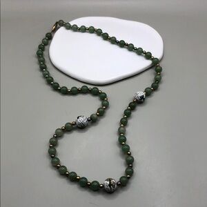 Vintage jade stone bead Chinese cloisonne stations necklace single strand.